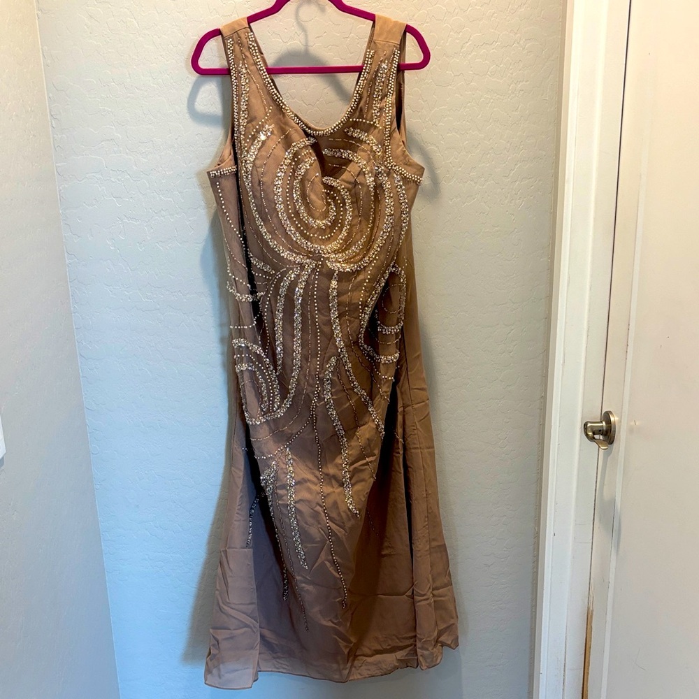 Beaded Taupe Evening Dress